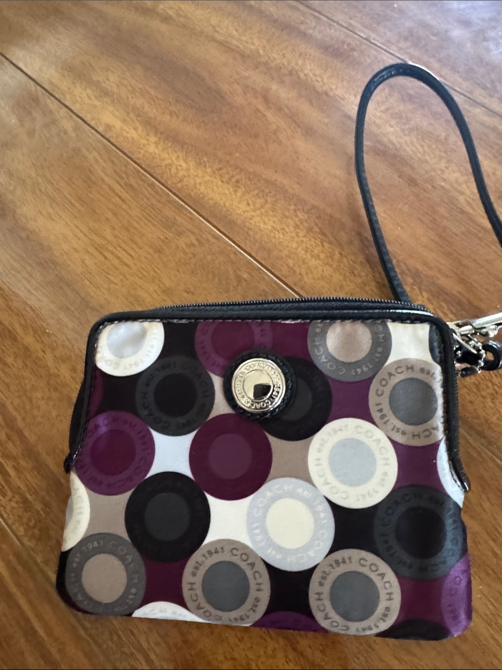 Coach Multicolor Circle Print Wristlet — Purple, Black, Gray, Cream